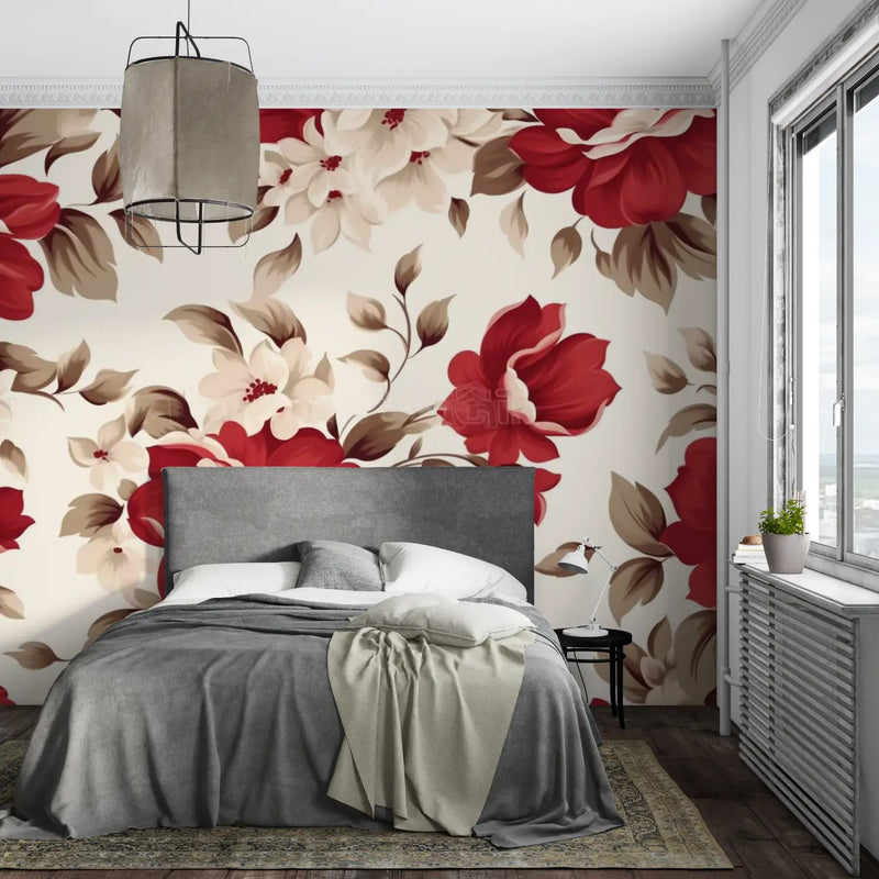 Papier Peint Fleur Rouge - pano mural