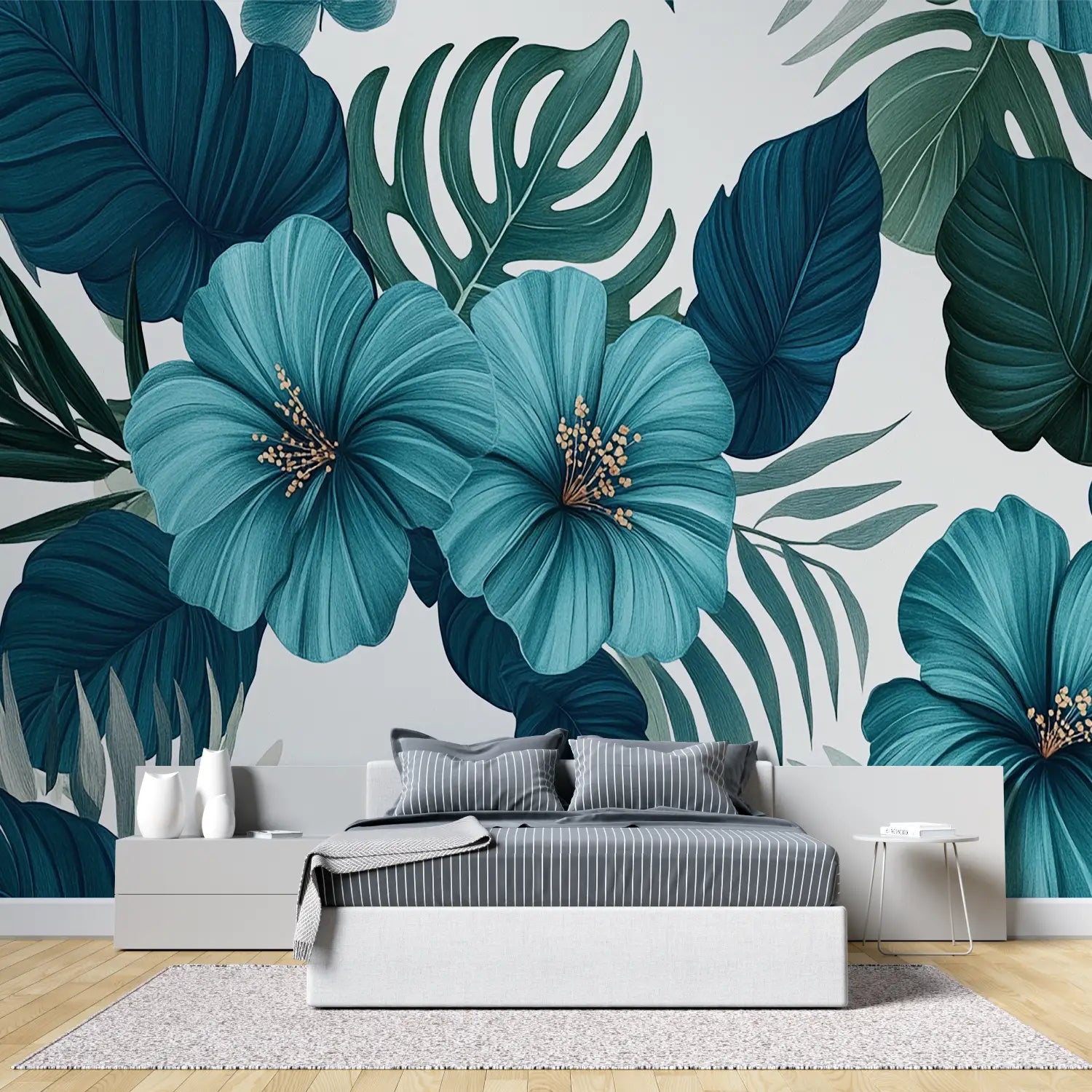 Vintage Teal Floral Wallpaper - Second Image