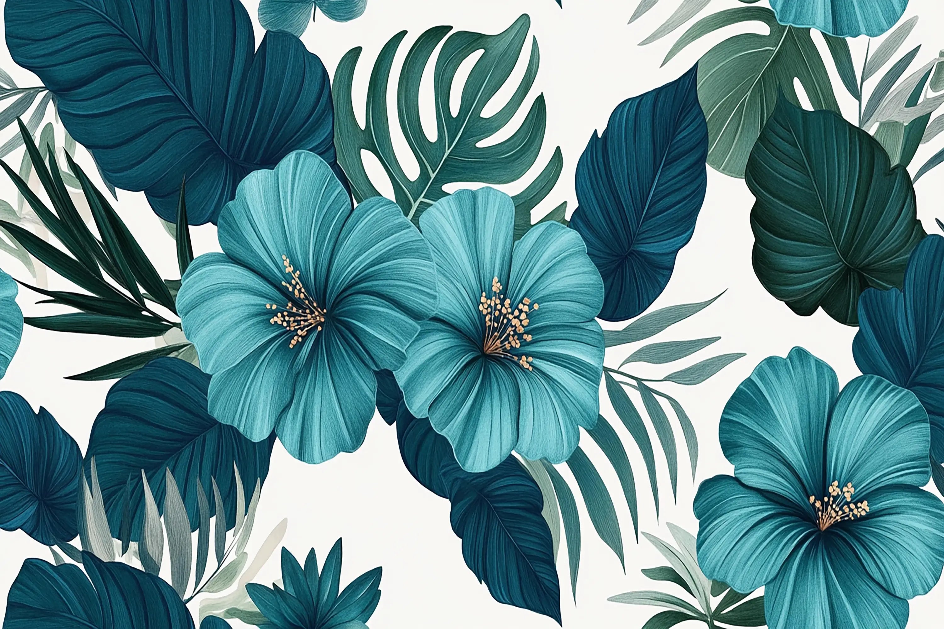 Vintage duck blue flower wallpaper