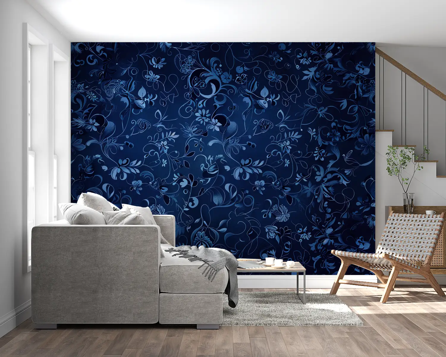 Papier Peint Fleuri Bleu Marine - tendance 2024