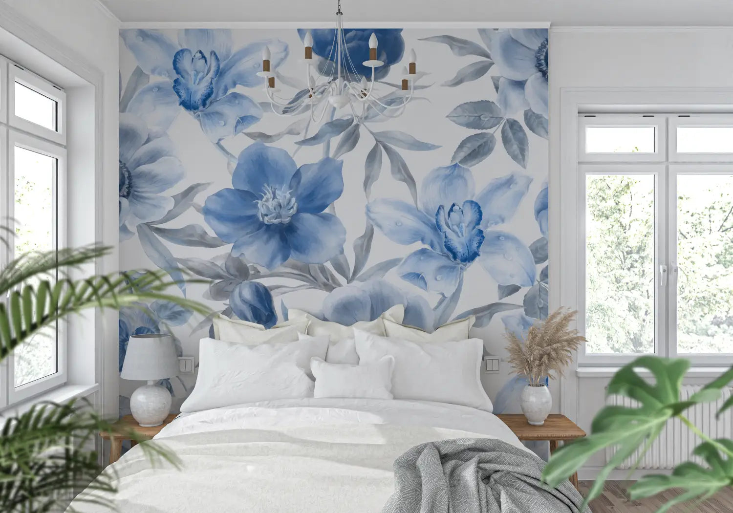 Blauw bloemenbehang - Second Image