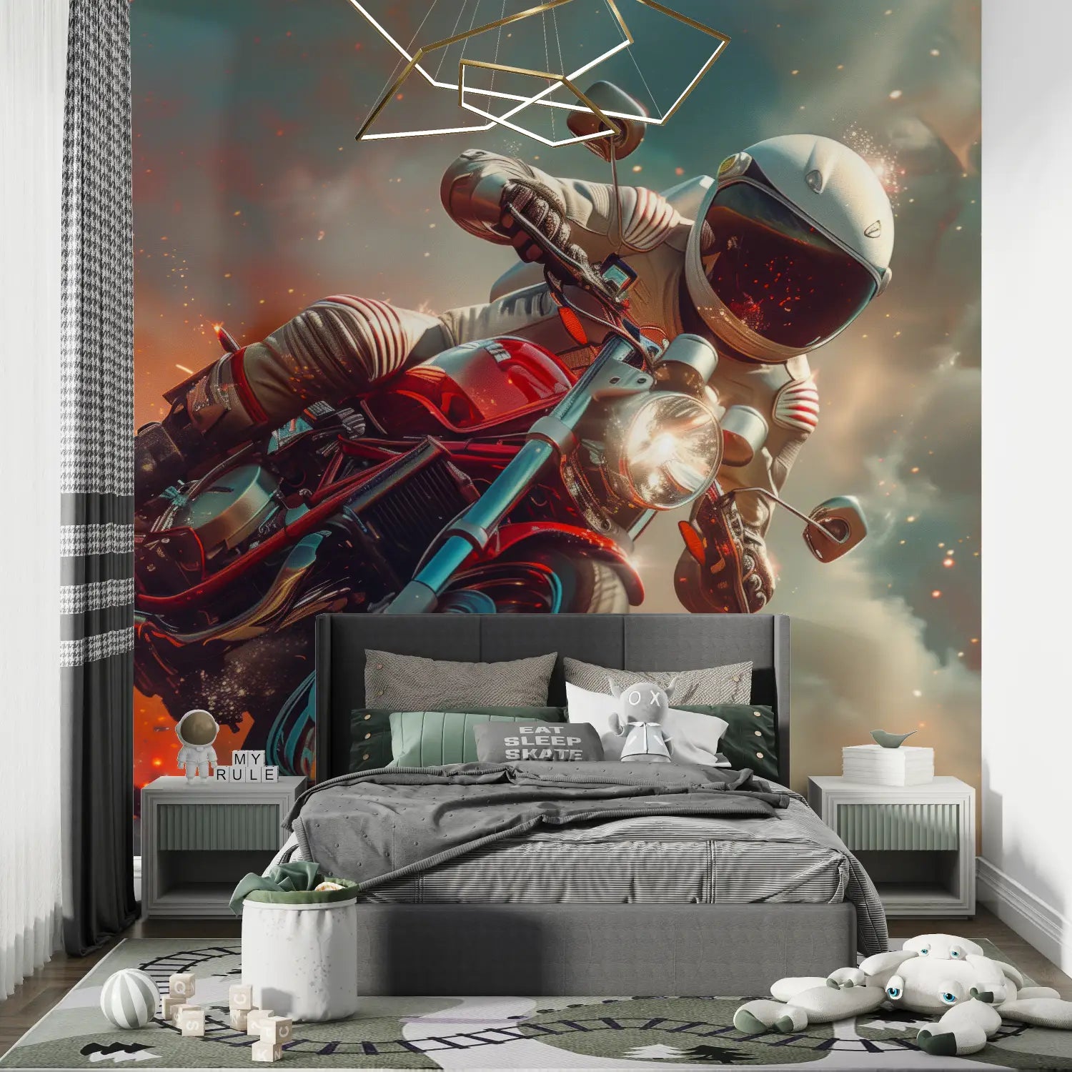 Jongen astronaut motorfiets behang - Second Image