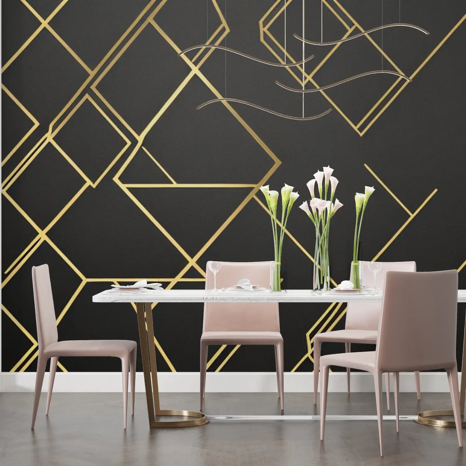 Zwart en goud geometrisch behang - Second Image