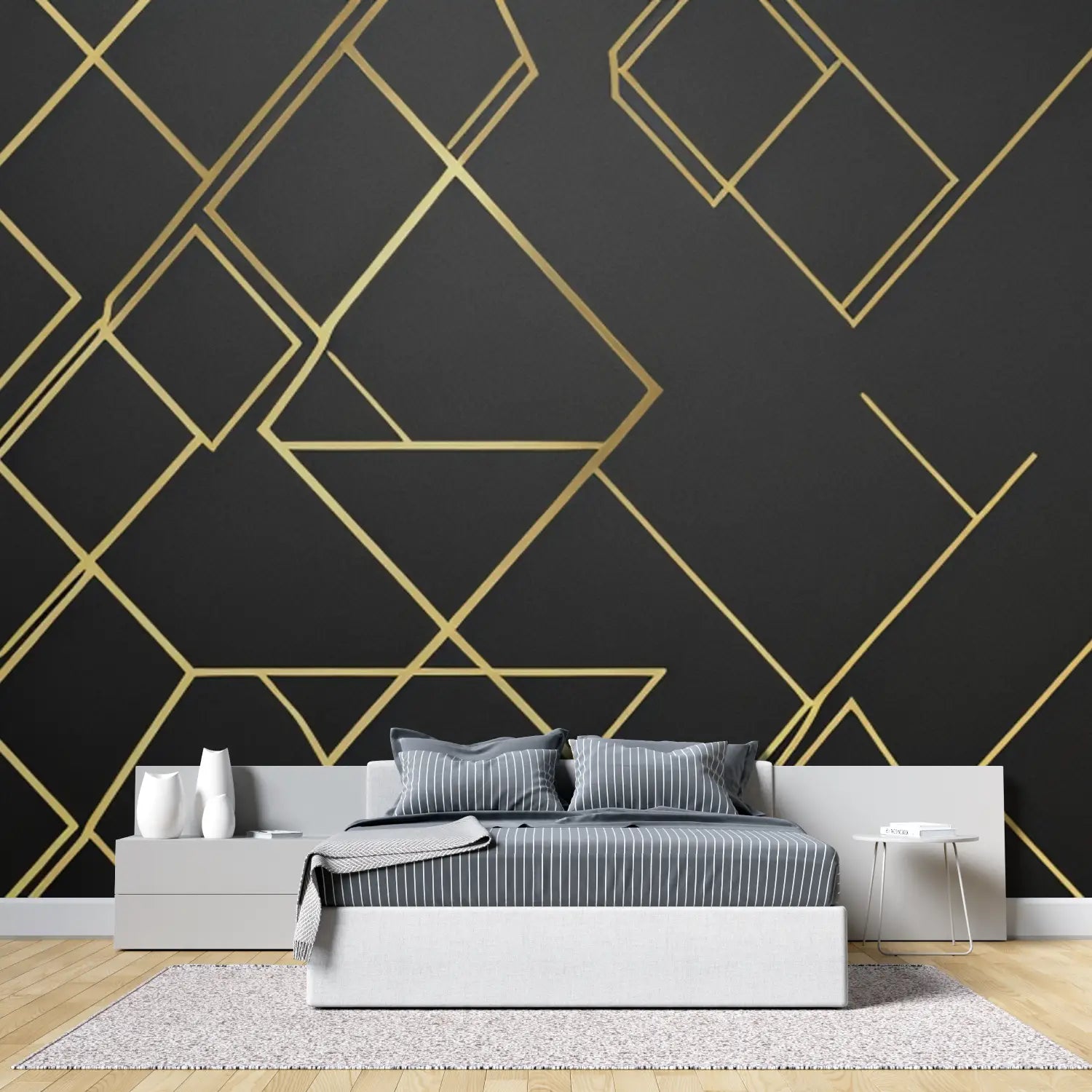 Zwart en goud geometrisch behang - Second Image