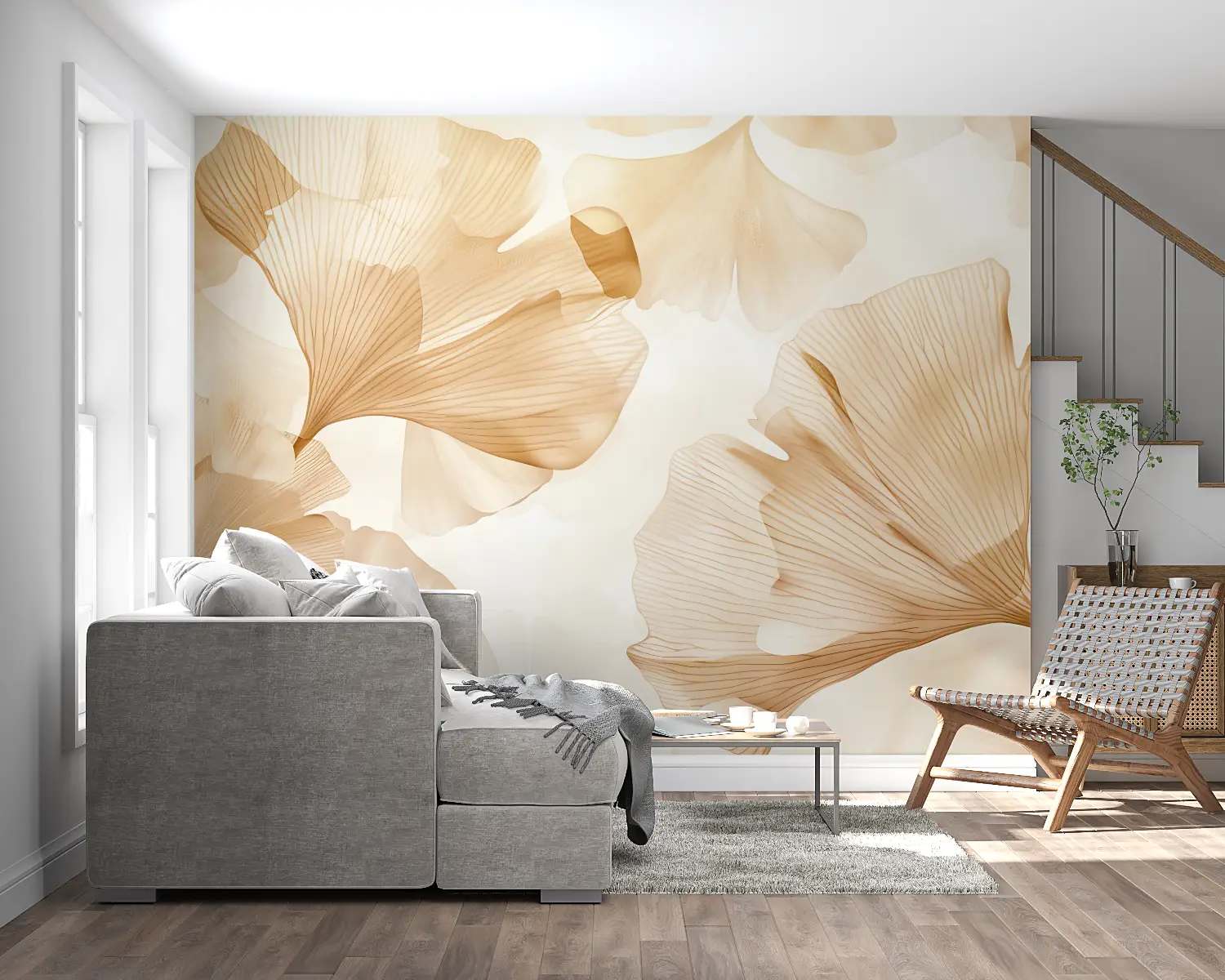 Goudbeige Ginkgo behang - Second Image