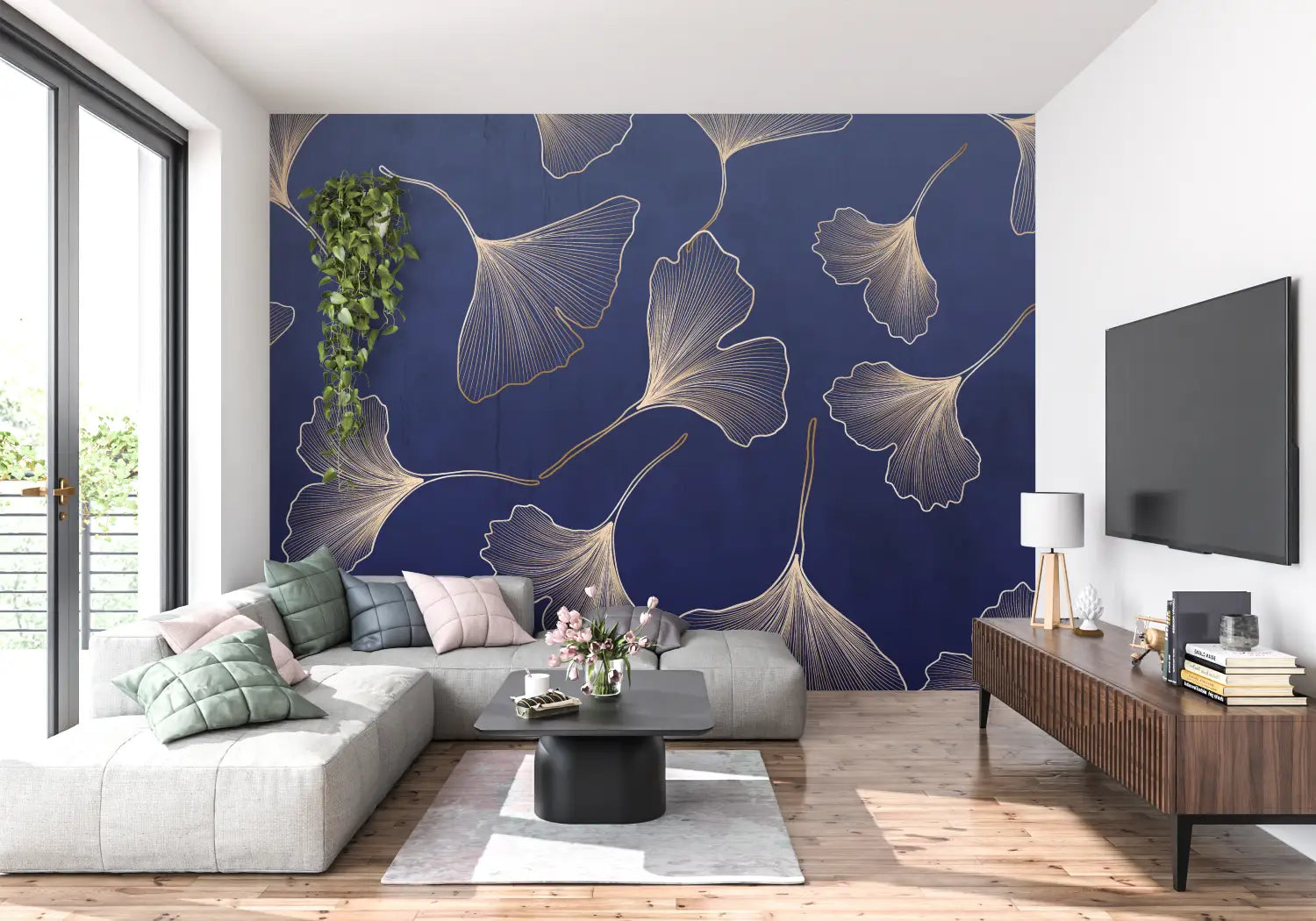 Blauw Ginkgo-behang - Second Image