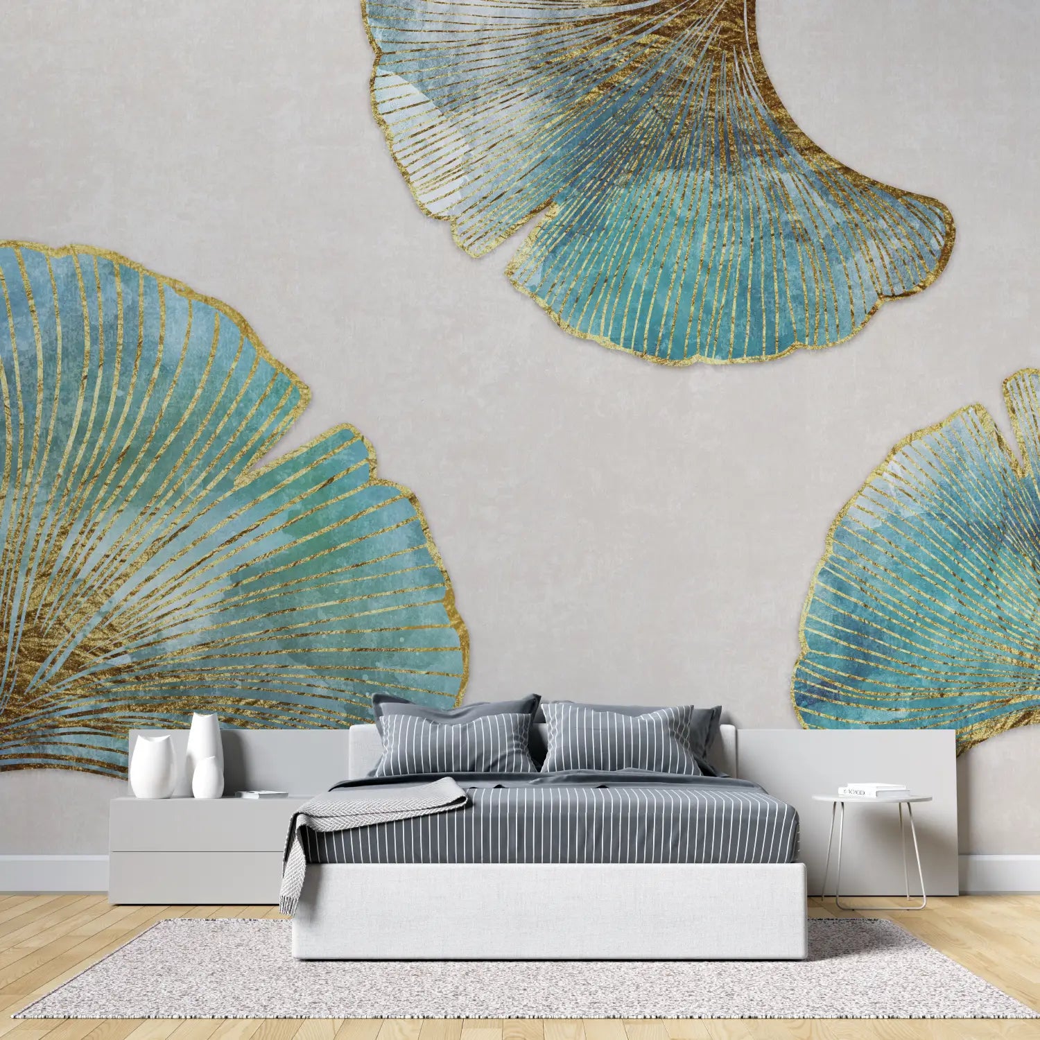 Blaue Ginkgo-Tapete mit goldenem Design - Second Image