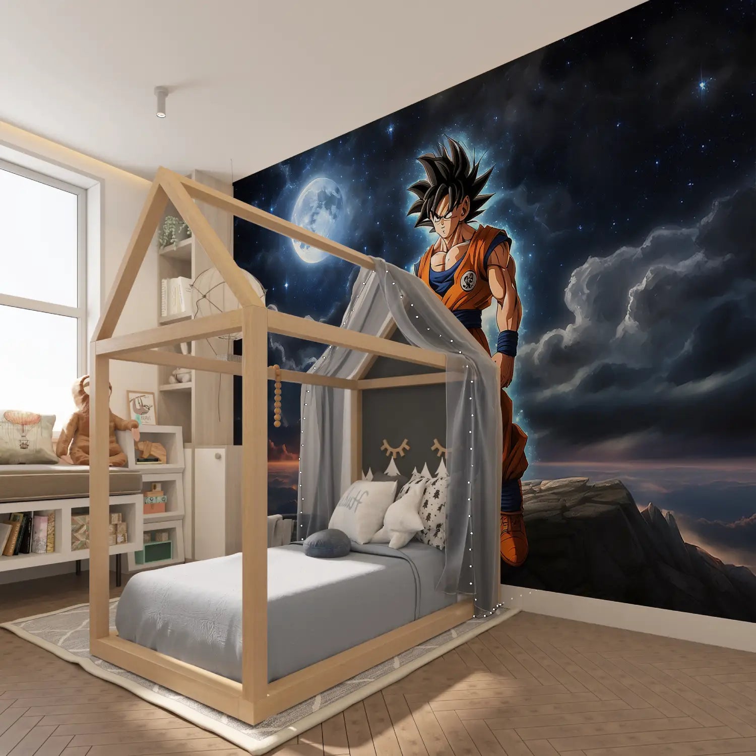 Papier Peint Goku Nocturne - chambre garçon lit