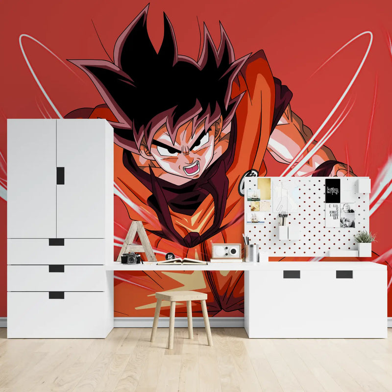 Papier Peint Goku Rouge - chambre garçon lit