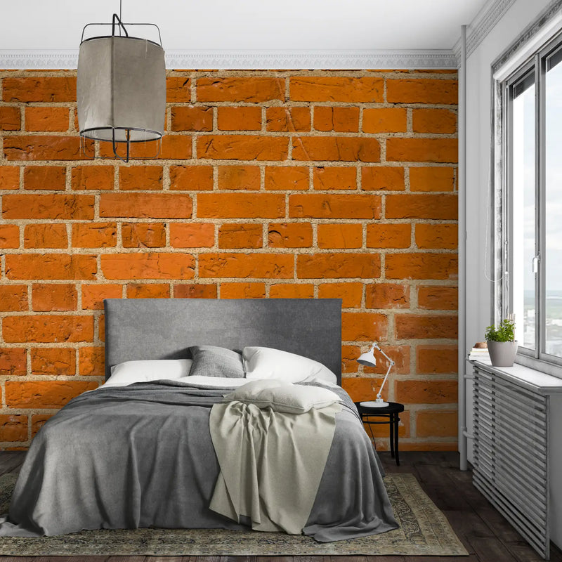 Papier Peint Imitation Brique Orange - mural