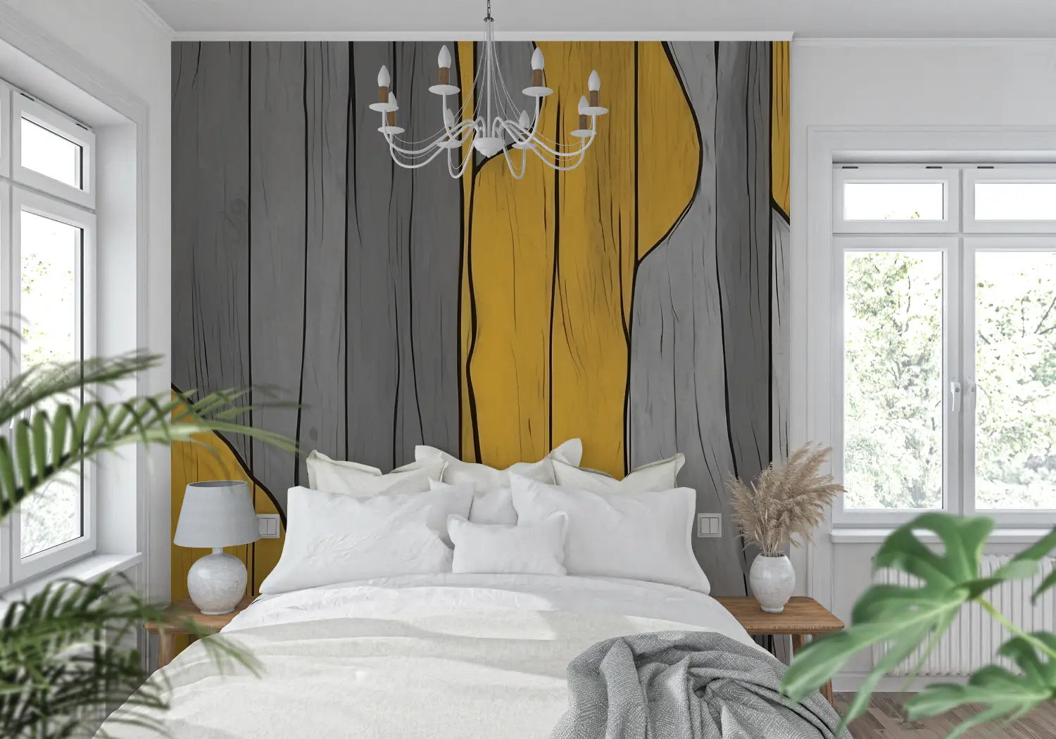 Papier Peint Jaune Moutarde Et Gris - tendance mur