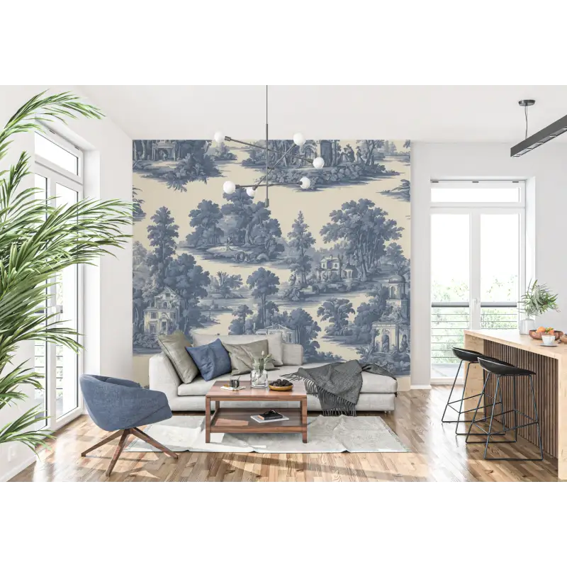 Jouy blauw patroon behang - Second Image