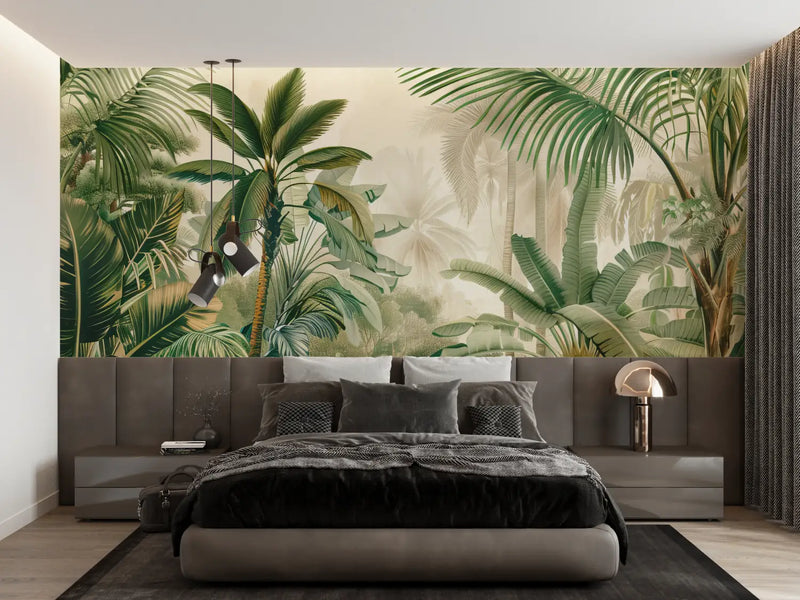 Papier Peint Jungle Verte - trompe l'oeil