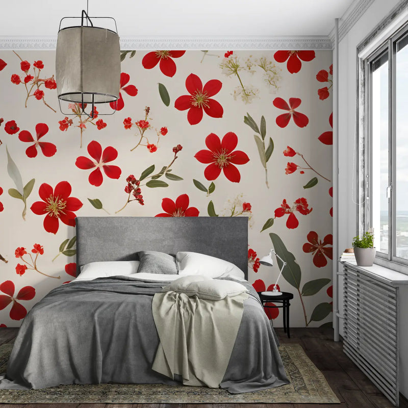 Papier Peint Motif Fleur Rouge - sur mesure