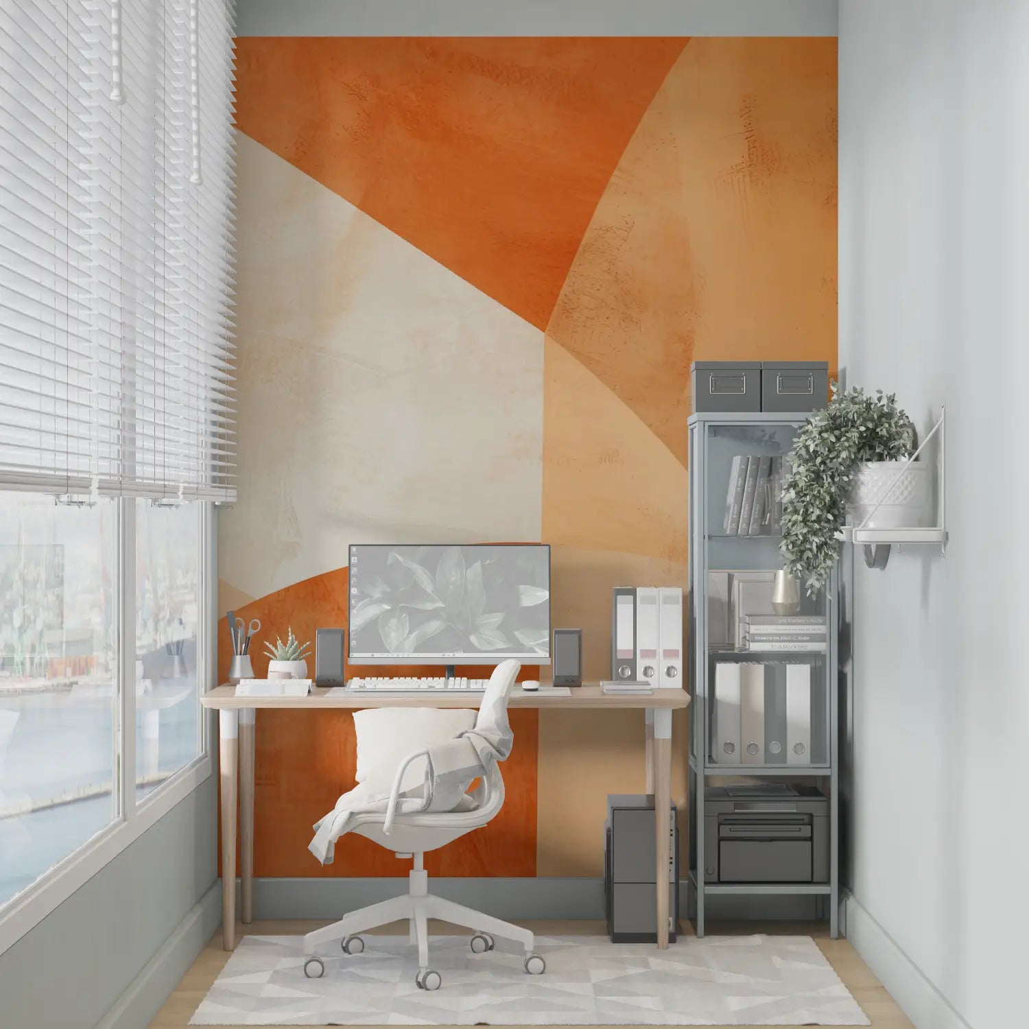 Papier Peint Motif Geometrique Orange - mural