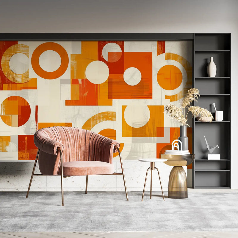 Papier Peint Motifs Géometrique Orange - sur mesure