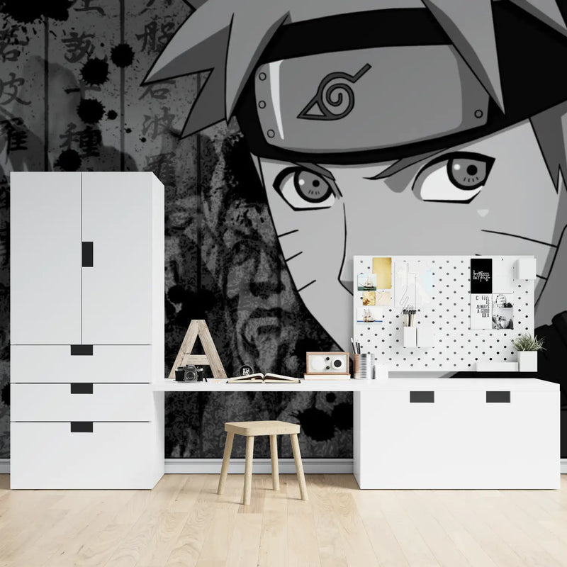 Papier Peint Naruto Blanc Noir - chambre garçon lit