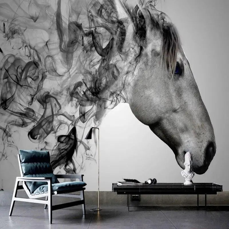 Papier Peint Noir et Blanc Cheval