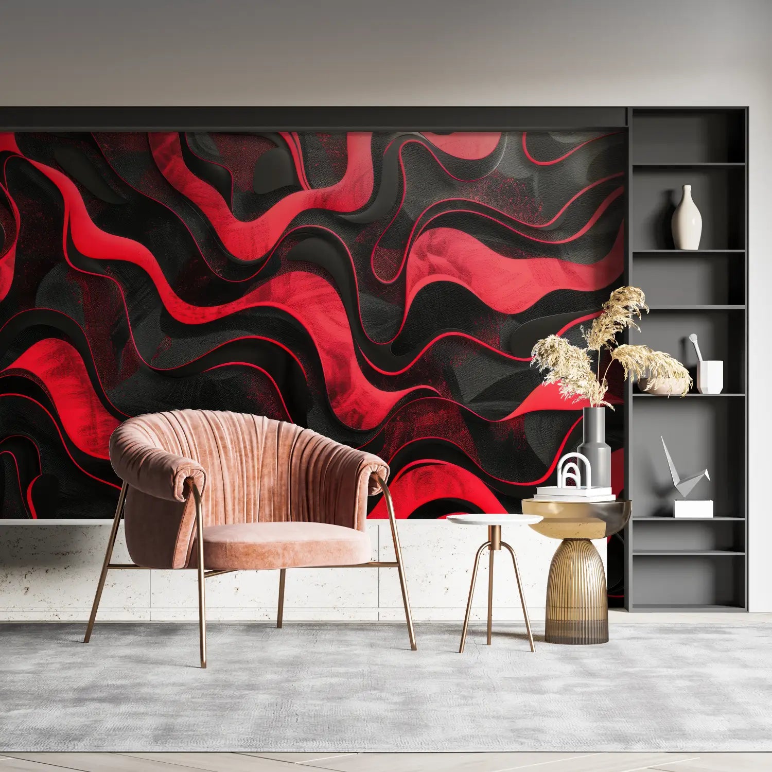 Papier Peint Noir Et Rouge Abstrait - sur mesure