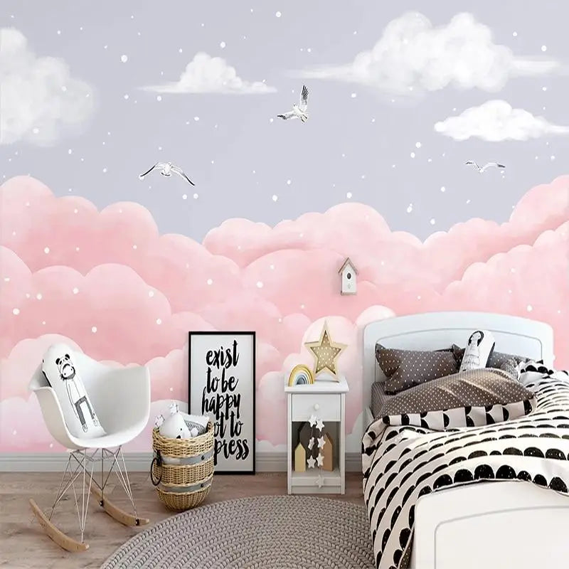 Papier Peint Nuage Rose et Gris