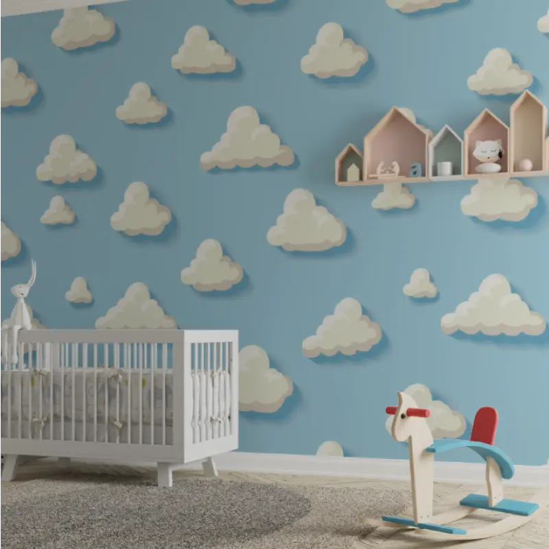 Papier peint Nuages bleu pour bébé - chabre bébé