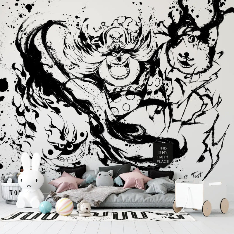 Papier Peint One Piece Big Mom Noir Et Blanc - mur chambre panoramique