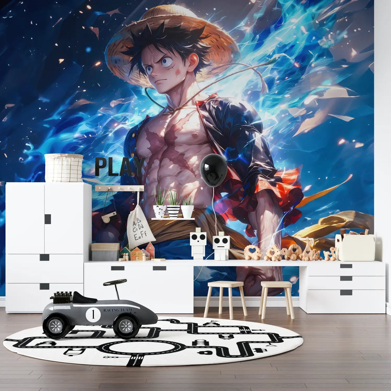 Papier Peint One Piece Luffy Électrique - tapisserie ado