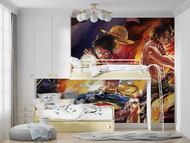 Papier Peint One Piece Luffy En Feu - mur panoramique