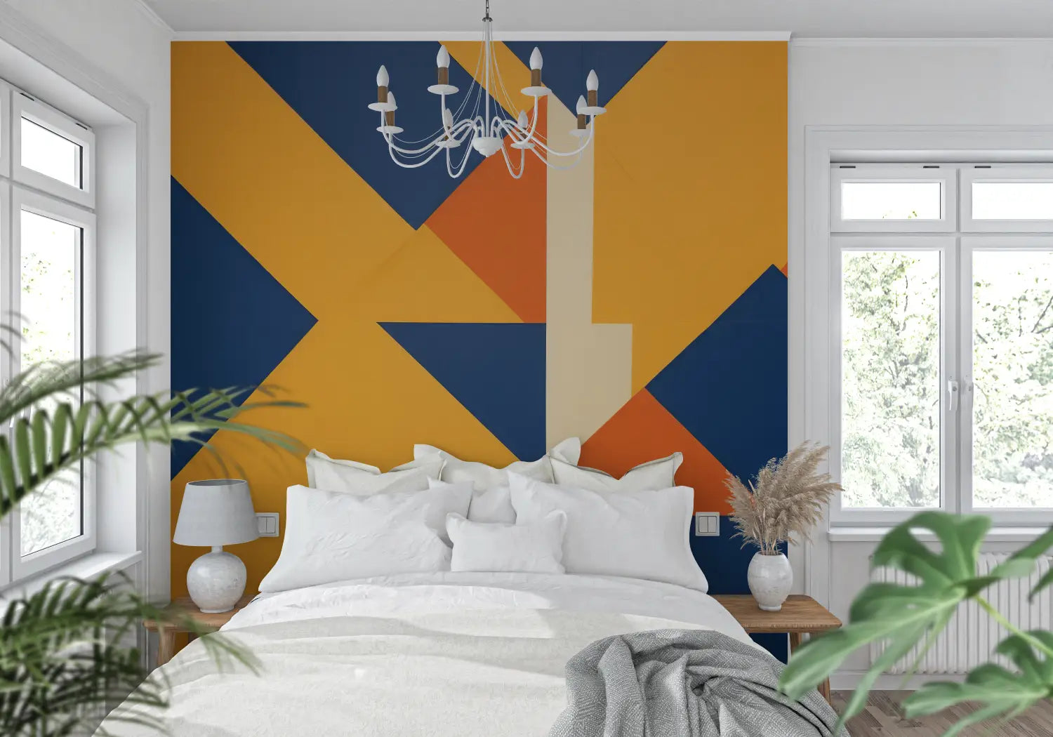 Oranje en blauw geometrisch behang - Second Image