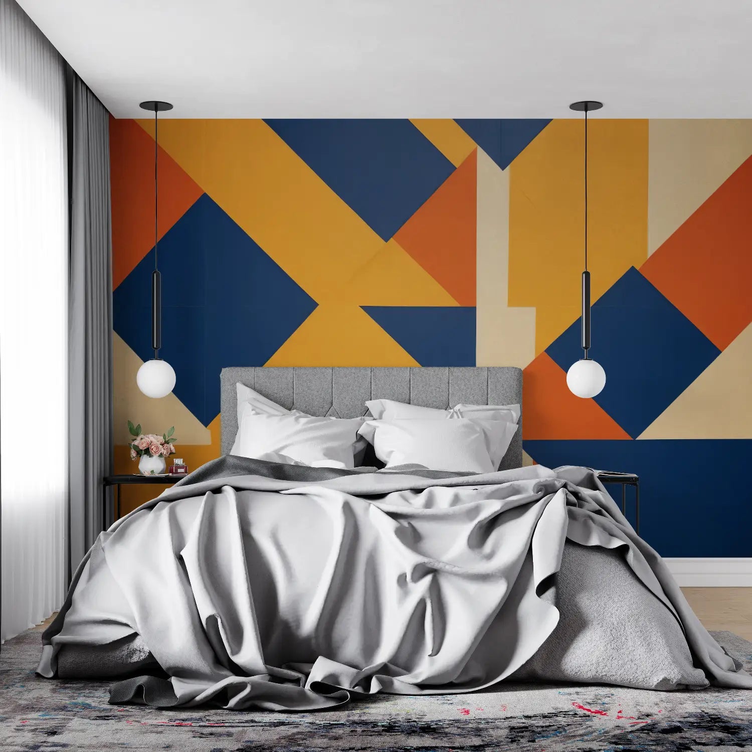 Oranje en blauw geometrisch behang - Second Image