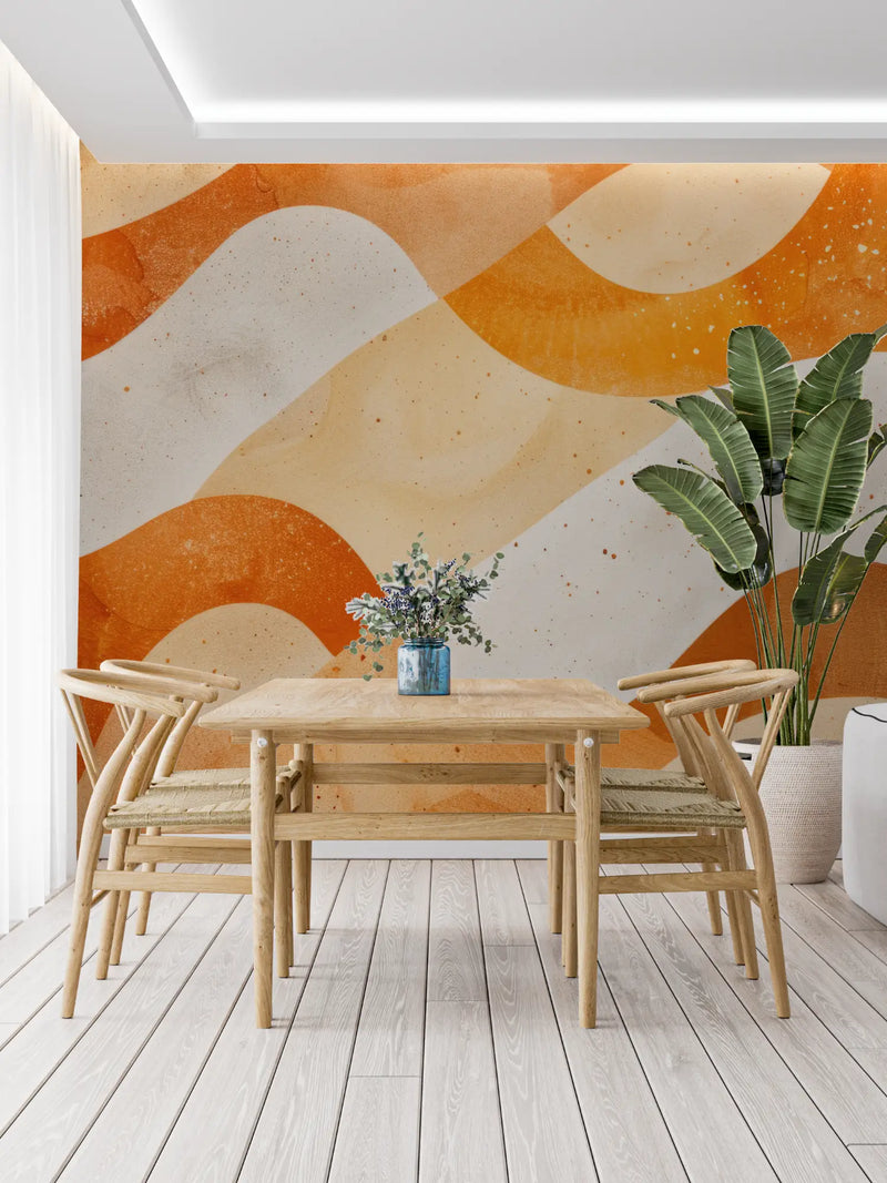 Papier Peint Orange Motif - trompe l'oeil