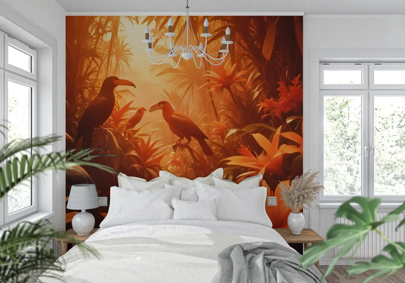 Papier Peint Panoramique Jungle Orange - tendance mur