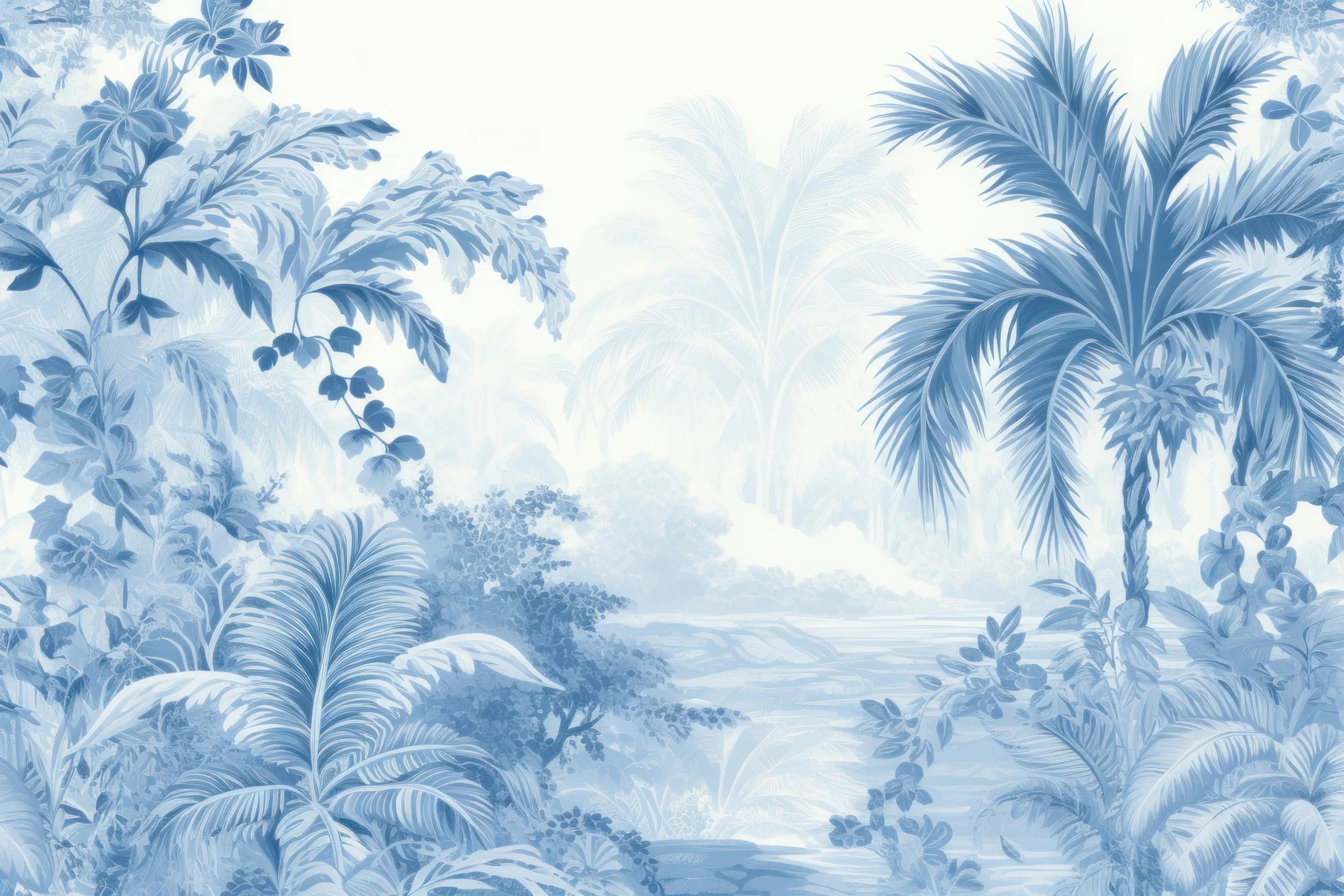 Blue Palm Trees Panoramic Wallpaper