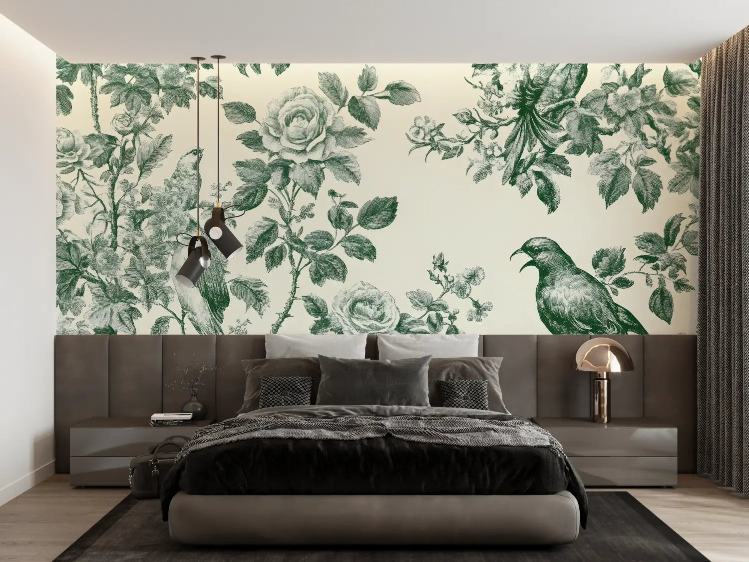 Panoramic Wallpaper Toile De Jouy Green - Second Image