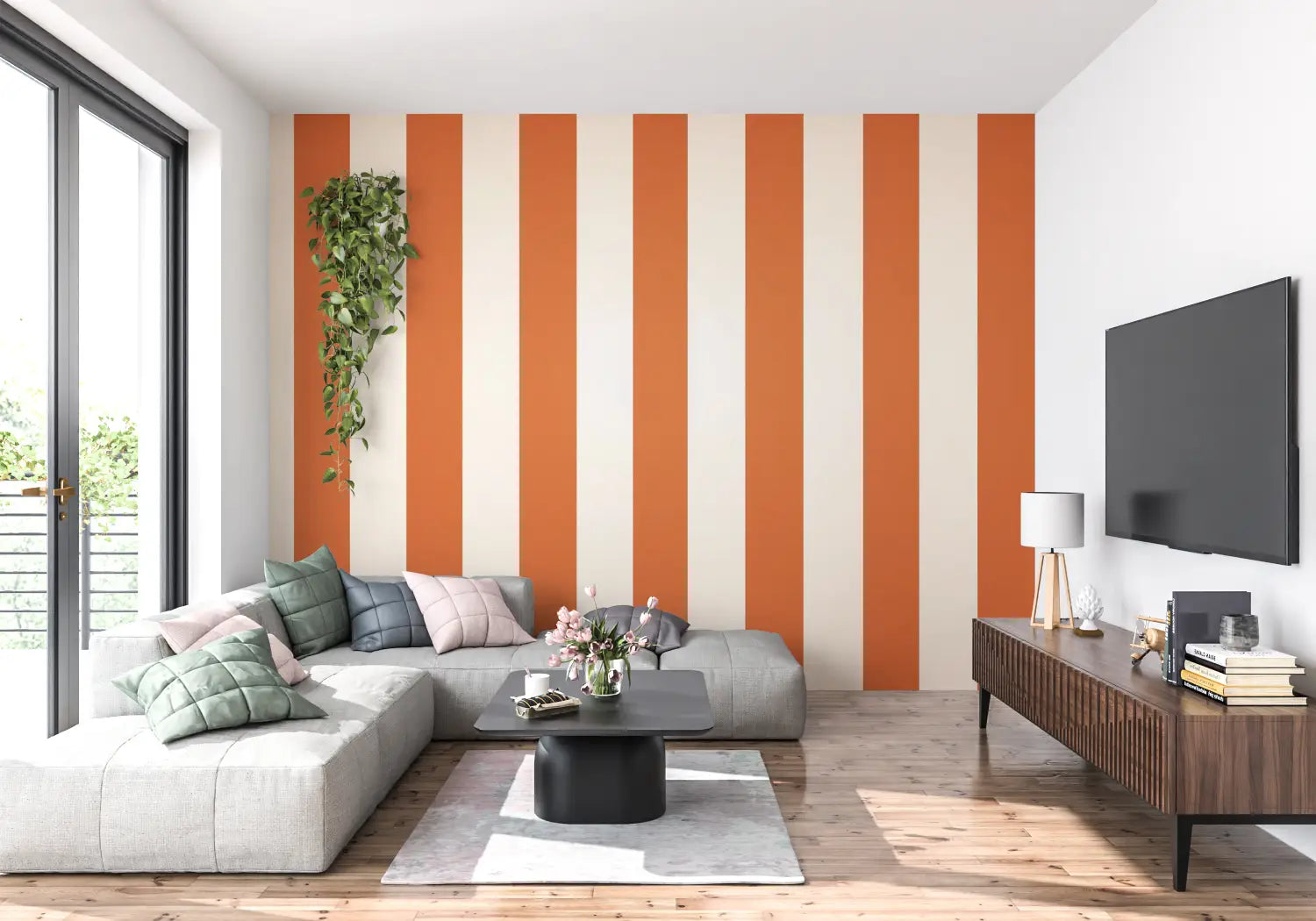 Papier Peint Rayure Orange - tendance mur