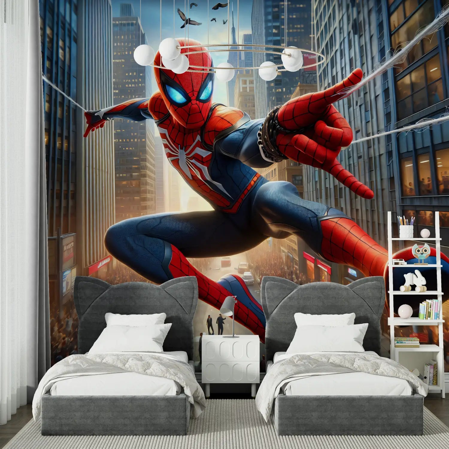 Papier Peint Spiderman New York - chambre garçon lit