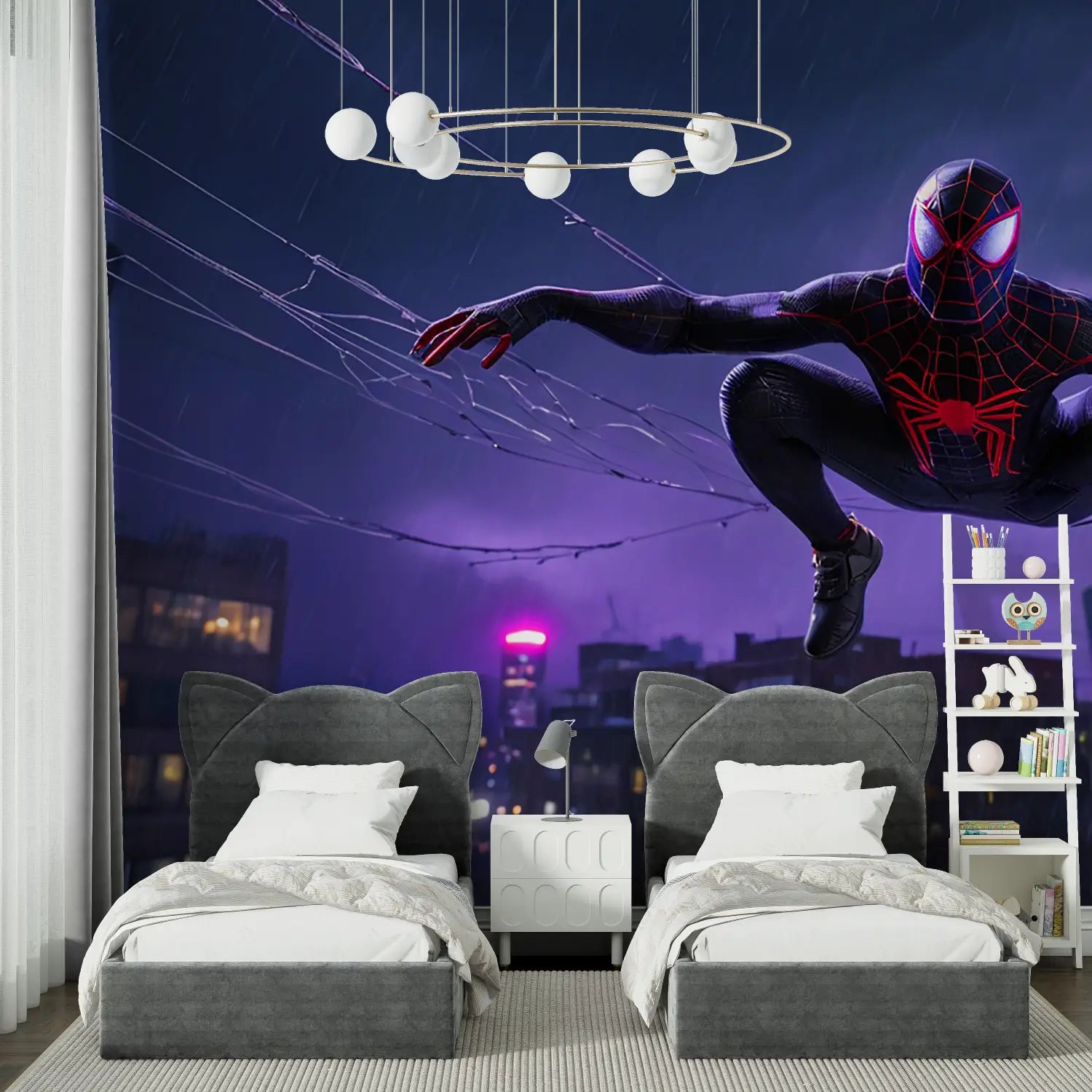 Papier Peint Spiderman Nocturne Pluie - tapisserie hero