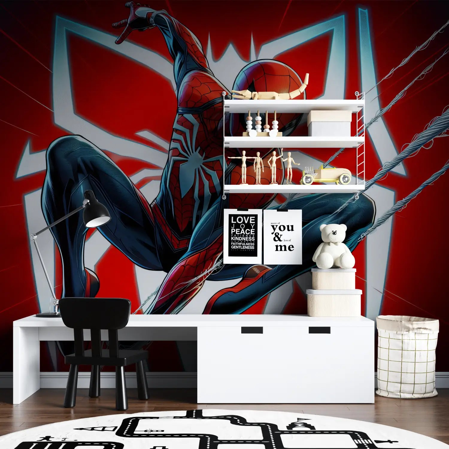 Papier Peint Spiderman PS4 - chambre garçon lit