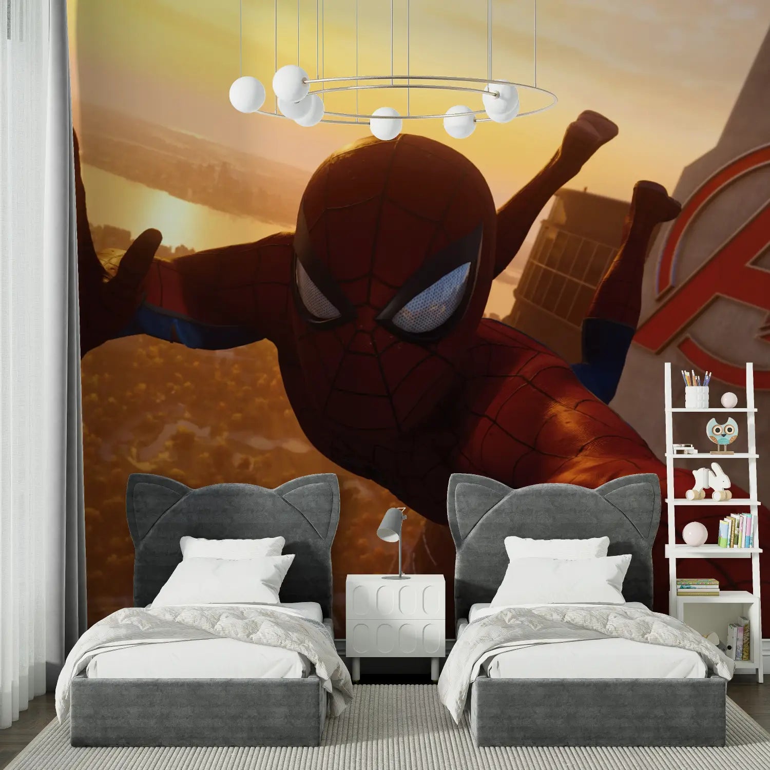 Papier Peint Spiderman Tour Avengers - tapisserie spiderman