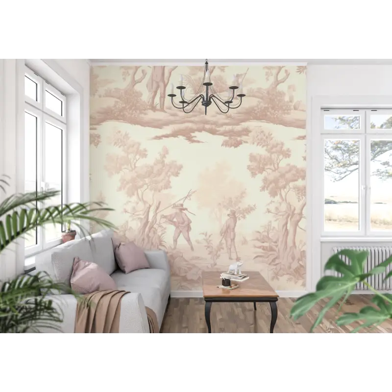 Papier Peint Toile De Jouy Beige Vintage - panoramique tendance