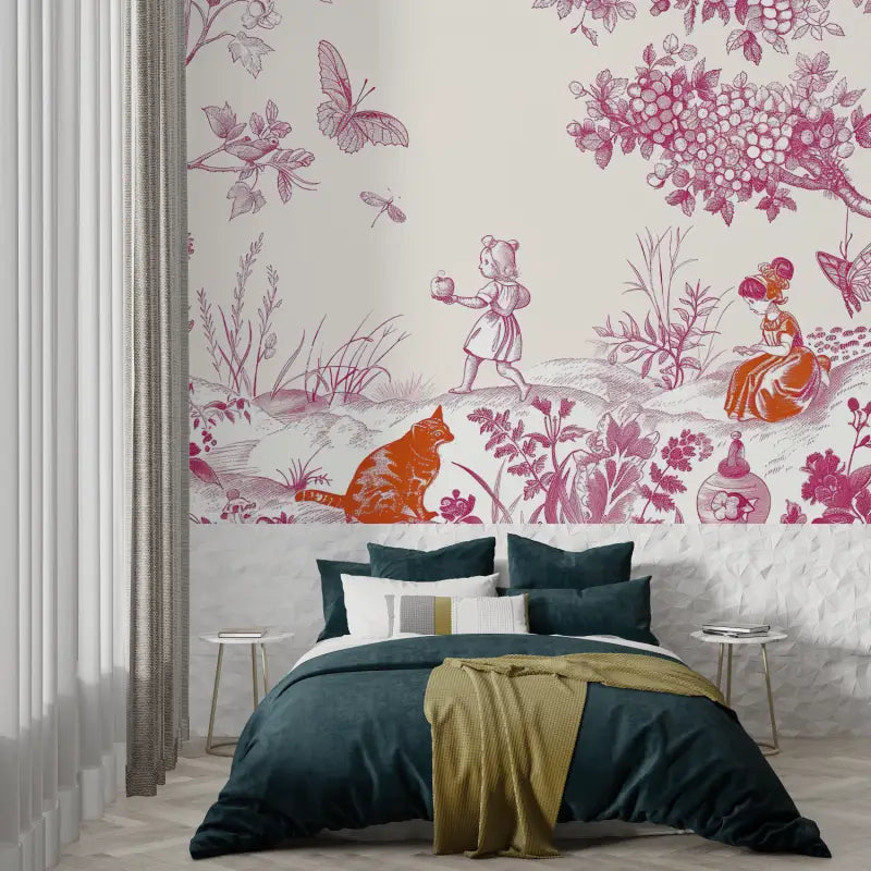 Papier Peint Toile De Jouy Enfant Rose - panoramique tendance