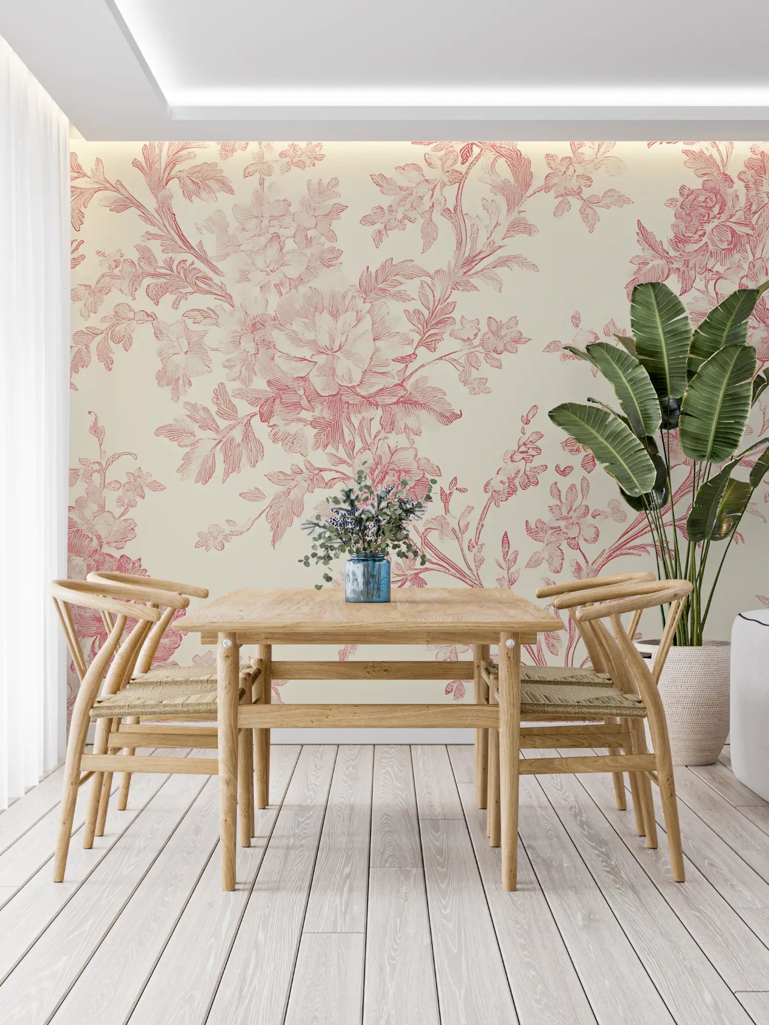 Toile De Jouy Wallpaper Red Flowers - Second Image