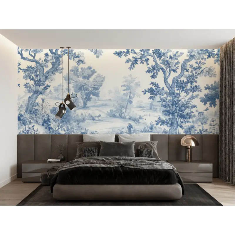 Toile De Jouy Blue Forest Wallpaper - Second Image