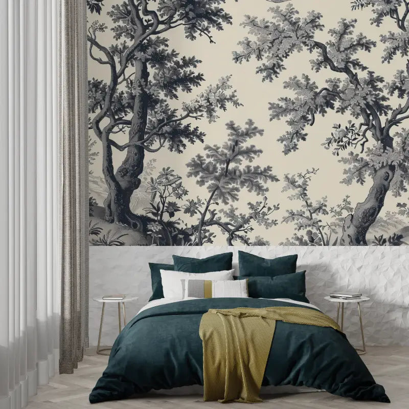 Zwart en beige Toile De Jouy behang - Second Image