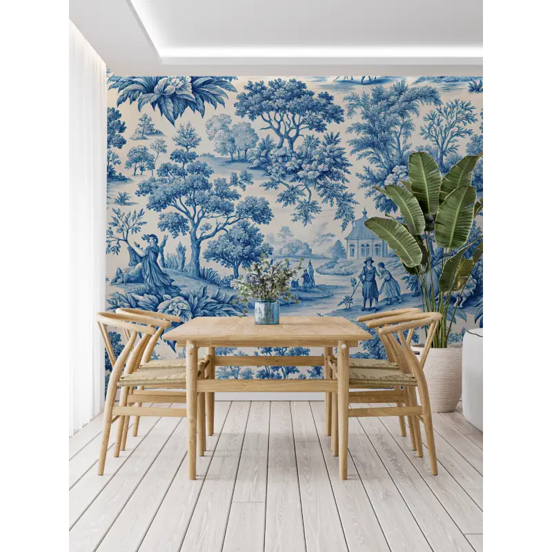 Toile De Jouy Blauw Landschapsbehang - Second Image