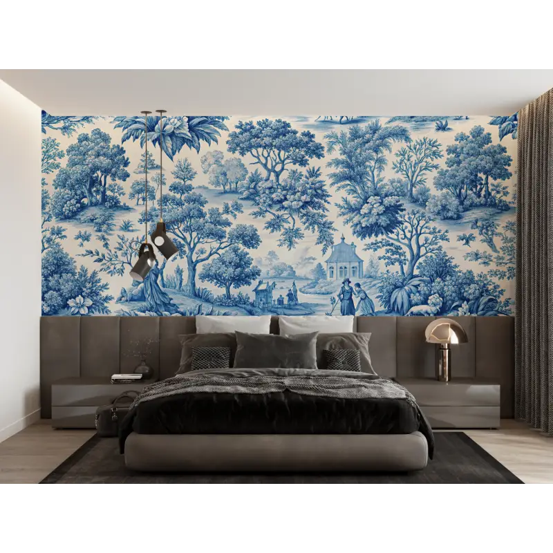 Toile De Jouy Blauw Landschapsbehang - Second Image