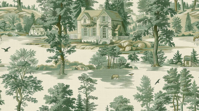 Papier Peint Toile De Jouy Paysage Vert