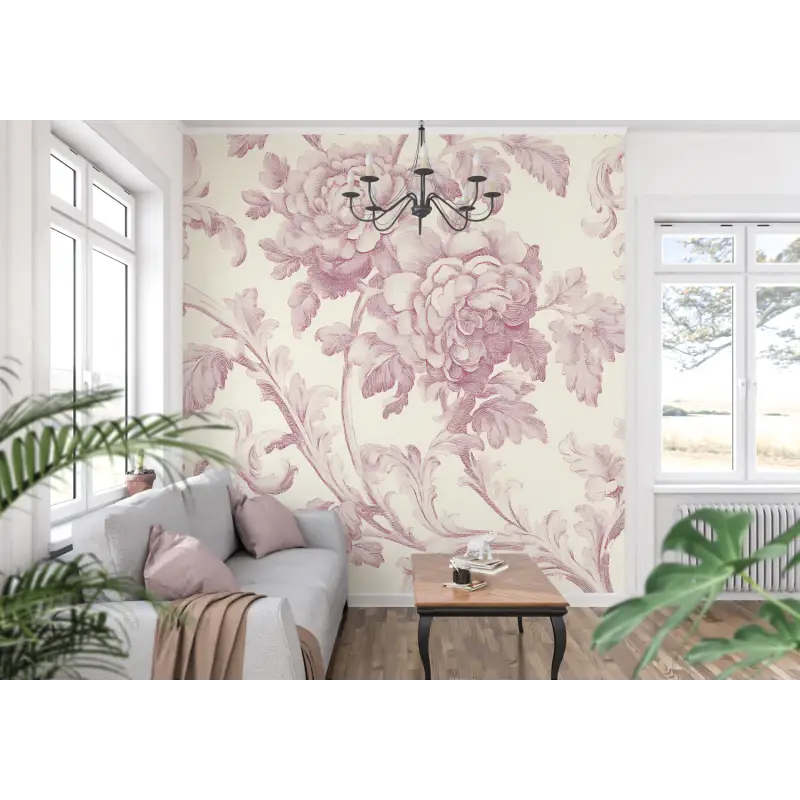 Pale Pink Toile De Jouy Wallpaper - Second Image