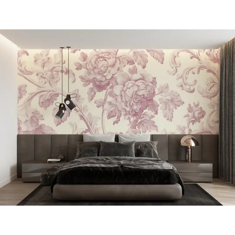 Papier Peint Toile De Jouy Rose Pale - panoramique tendance