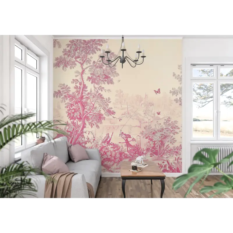 Papier Peint Toile De Jouy Rose Tendance - panoramique tendance